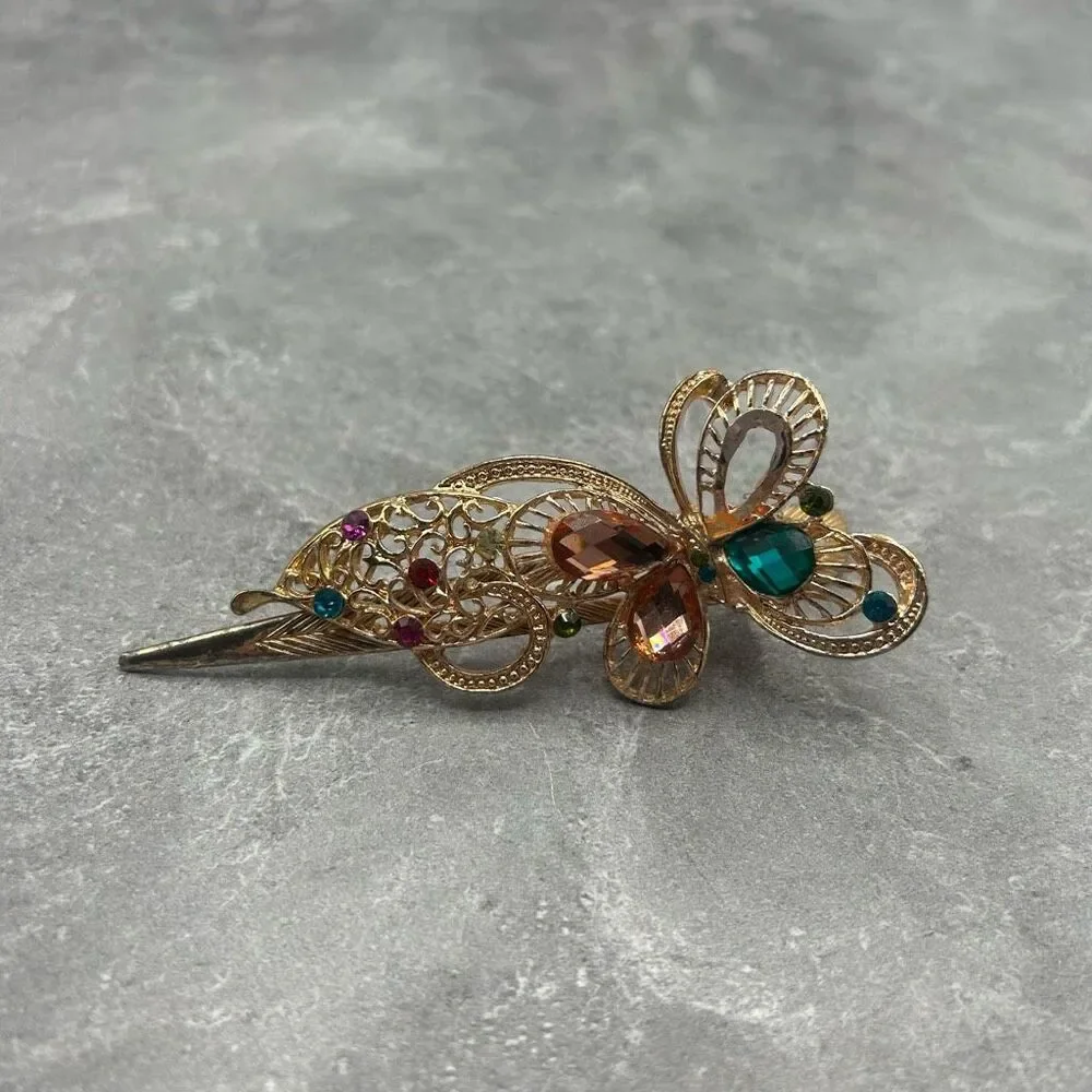 Fashion Jewelry Rhinestones Gold Butterfly Hair Clip Accessories